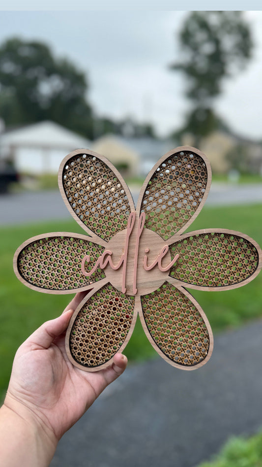 Personalized Rattan Daisy, Nursery Sign, Baby Sign, Girl Sign, Girl Flower Sign