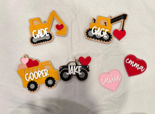 Valentine's Day tag, kids valentines, construction, truck tags, Valentine's Day